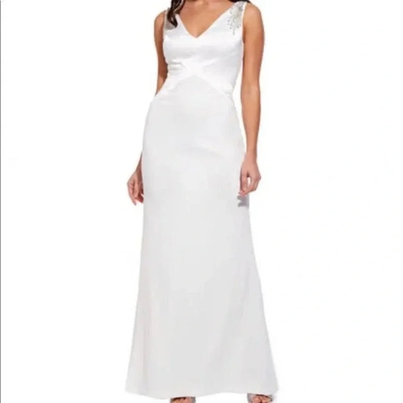 NWT Adrianna Papell Beaded Appliqué Charmeuse Mermaid Sleeveless Ivory Gown Sz 2 - Picture 13 of 16